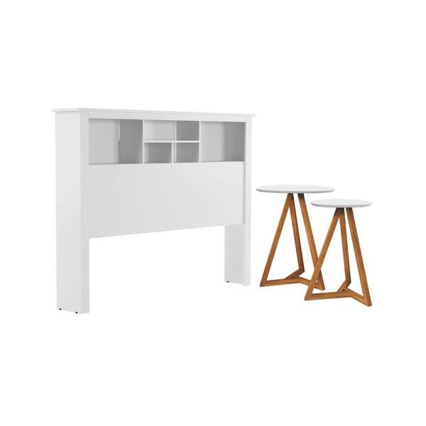 Jogo De Cabeceira Com Mezanino Lateral Cambridge Branco Nature