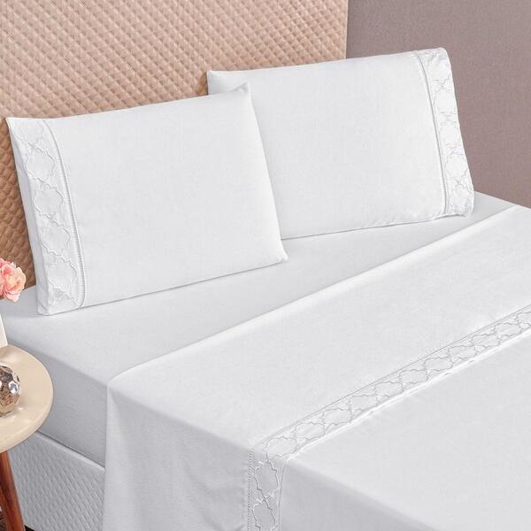 Jogo De Cama 300 Fios Bordado King Infinity - Branco