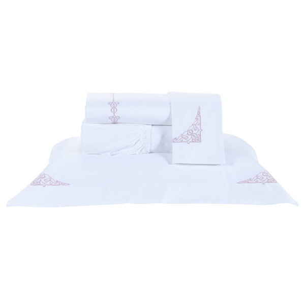 Jogo De Cama 400 Fios Egípcio Solteiro Branco / Rosa 100% Alg
