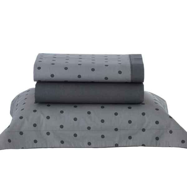 Jogo De Cama 4 Peças Casal Vida Bela Vintage Poá Chumbo Kacyu