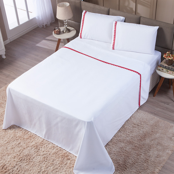 Jogo De Cama 600 Fios Acetinado Delicado 4 Peças Com Renda Gu