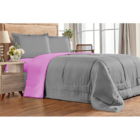 Jogo De Cama 6 Pçs Edredom Casal Queen Dupla Face Casen Cinza