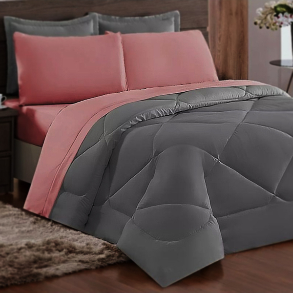 Jogo De Cama 6 Peças Cama Casal Queen Dupla Face Casen Cinzae