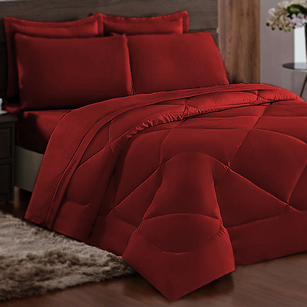Jogo De Cama 6 Peças Cama Casal Queen Dupla Face Casen Vermel