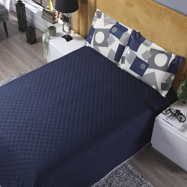 Jogo De Cama  3 Pçs Casal Queen Azul Casen