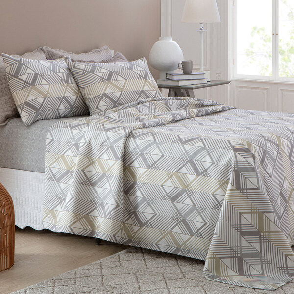 Jogo De Cama Attuale Due Cinza/bege Casal Padrão 04 Peças - P