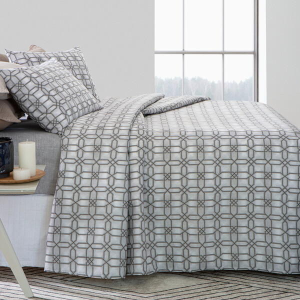 Jogo De Cama Attuale Due Geométrico Cinza Casal Padrão 04 Peç