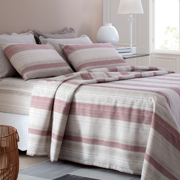 Jogo De Cama Attuale Due Listrado Caqui/vermelho Queen 04 Peç
