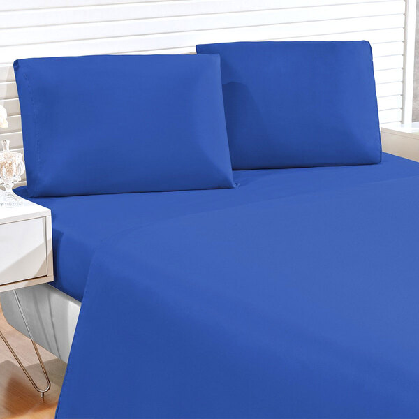 Jogo De Cama Azul Liso King Size 4 Peças Tecido Microfibra 17