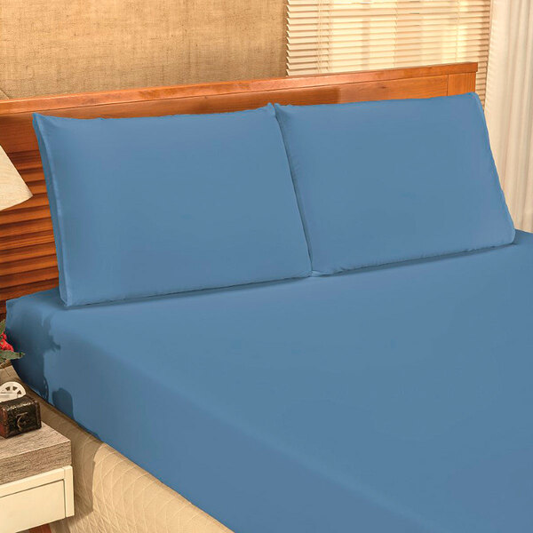 Jogo De Cama Azul Solteiro Microfibra 2 Peças Microfibra