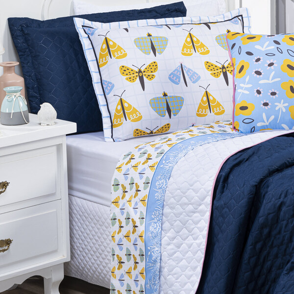 Jogo De Cama Borboletas Branco/azul Queen 04 Peças - Percal 2