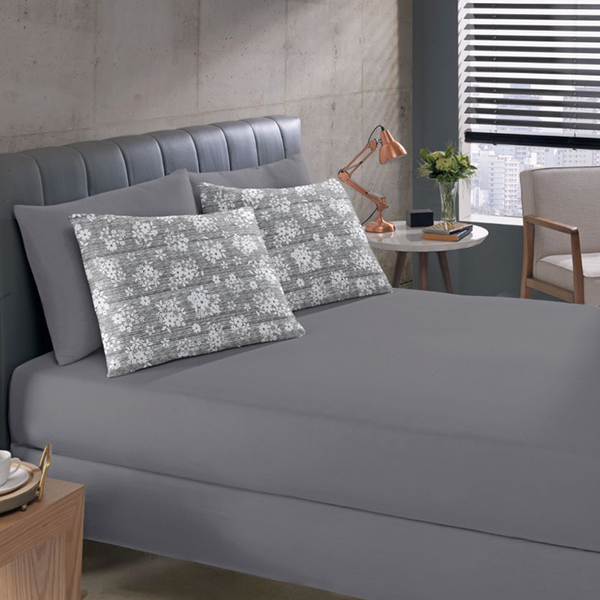 Jogo De Cama Buettner Queen Malha Basic Gabriela 3 Pçs Cinza