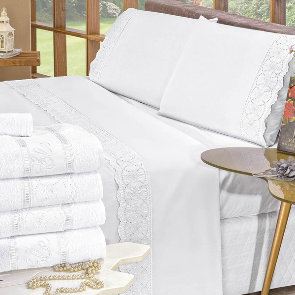 Jogo De Cama Casa Dona Florença Casal 4 Peças Branco