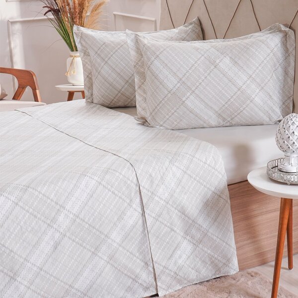Jogo De Cama Casal 200 Fios Estampado 4 Pçs 140x190x35  Tartan