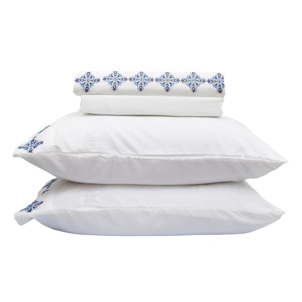 Jogo De Cama Casal 300 Fios Com Bordado 4 Peças Cor:mosaic