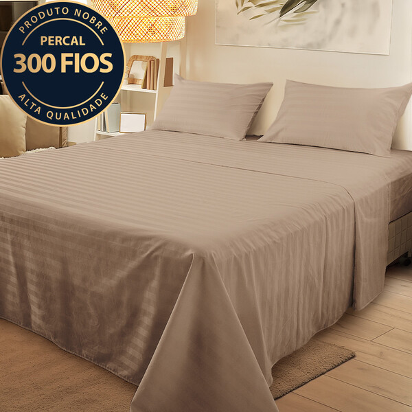 Jogo De Cama Casal 4 Peças 100 Algodão Premium Percal 300 Fio