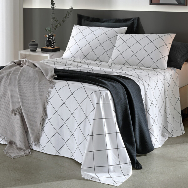 Jogo De Cama Casal 4 Peças Lençol Com Elástico 100 Algodão Pe