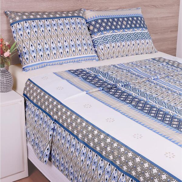 Jogo De Cama Casal Estampado Isis 04 Peças - Azul Cor 7