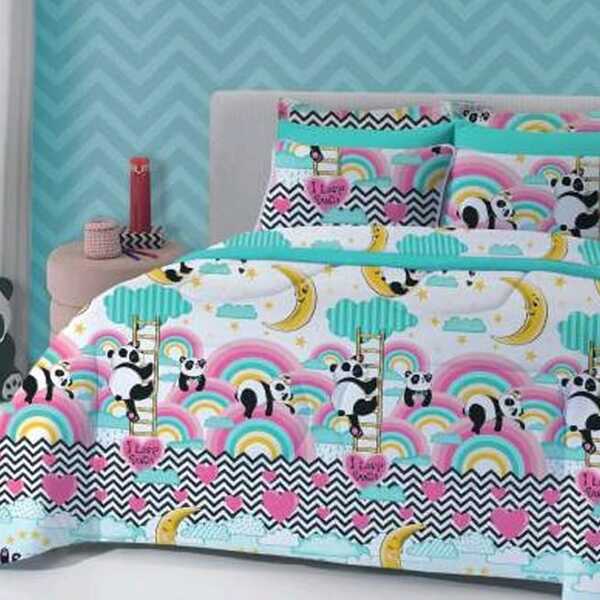 Jogo De Cama Casal Kids Estampado Love Panda Com 3 Peças