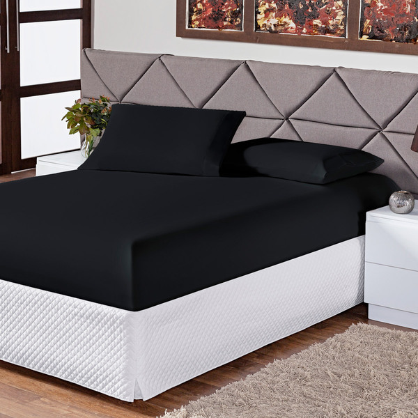 Jogo De Cama Casal Lençol Fronha Completo Liso 3 Peças Preto