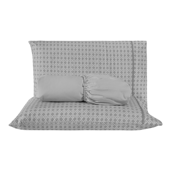 Jogo De Cama Chicago Estampado Cinza Geométrico Casal Padrão