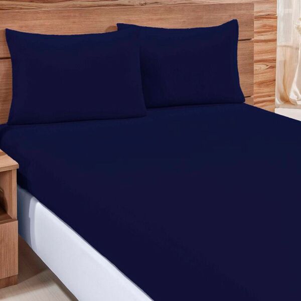 Jogo De Cama City Azul Marinho Liso Solteiro 02 Peças - Malha