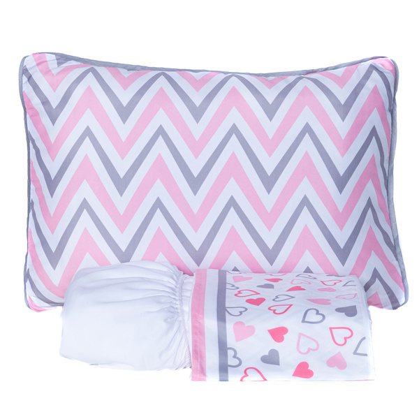 Jogo De Cama Corações Chevron Branco Queen 04 Peças - Percal