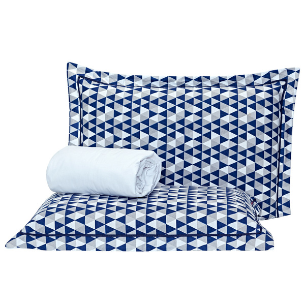 Jogo De Cama Éros Marinho/branco Queen 03 Peças - Percal 140