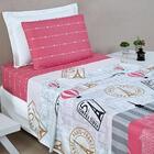 Jogo De Cama Estampado Paris Solteiro 03 Peças - Pink