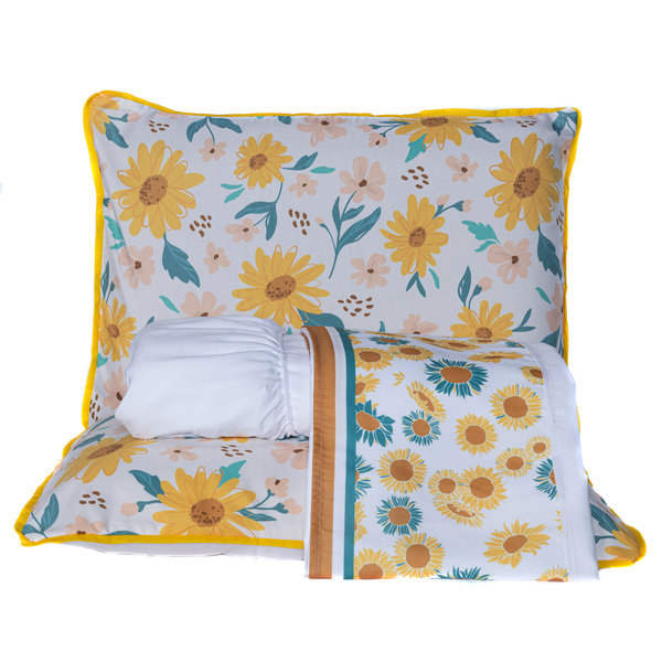 Jogo De Cama Girassol Branco Queen 04 Peças - Percal 200 Fios