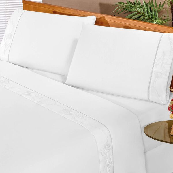 Jogo De Cama Imperial Branco King Percal 180 Fios 04 Peças