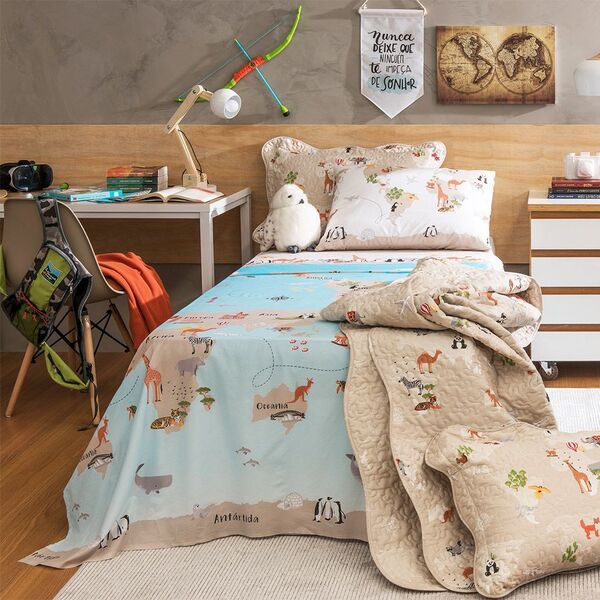 Jogo De Cama - Infantil - Maps Safari - 100% Algodão - 3 Peça