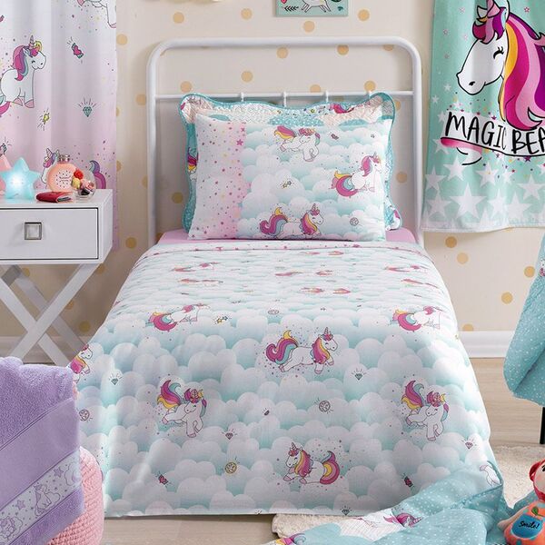 Jogo De Cama Infantil - Unicórnio - 100% Algodão - 3 Peças -