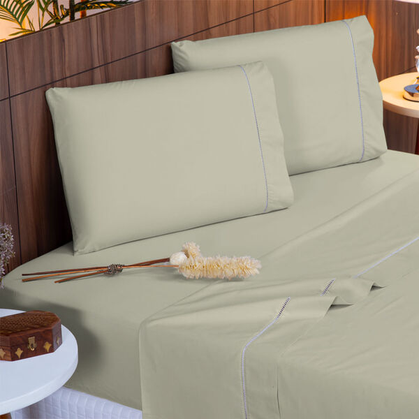 Jogo De Cama King 140 Fios Ponto Palito Caqui Valle Enxovais