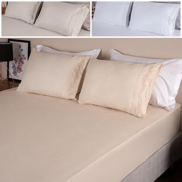 Jogo De Cama King 3 Peças Micro Percal 300 Fios Bordado - Bf