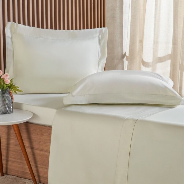 Jogo De Cama King 4 Pçs Ricamo 300 Fios 100% Algodão 193x203x