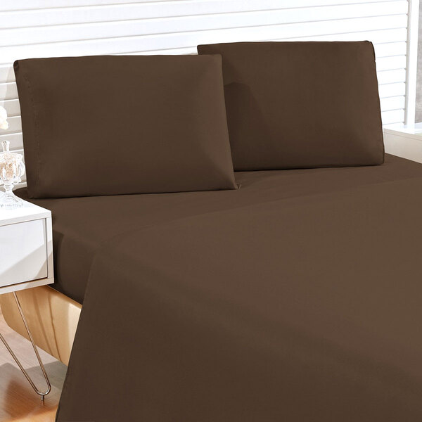 Jogo De Cama King 4 Peças Tabaco Liso Tecido Microfibra 170 F