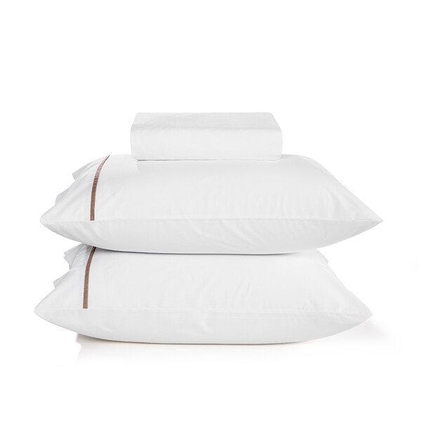 Jogo de Cama Casal King Size Liam Algodão Branco e Taupe 193x203cm Karsten