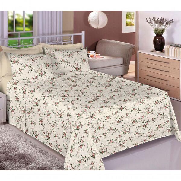 Jogo De Cama King Size Premium 200 Fios Creme Estamparia