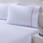 Jogo De Cama Lençol 150 Fios Queen 3 Peças Branco E Rosa