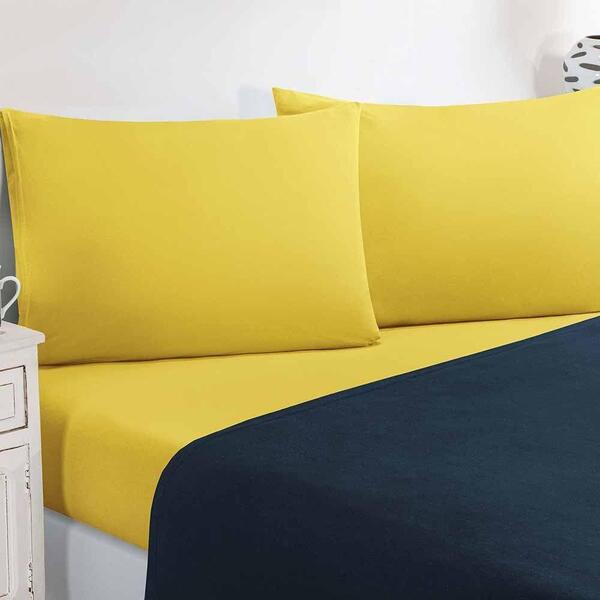 Jogo De Cama Lençol 3 Peças Solteiro Azul Marinho/amarelo