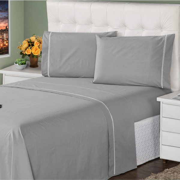 Jogo De Cama Lençol 400 Fios King P. Palito 4 Pçs Prata Casa
