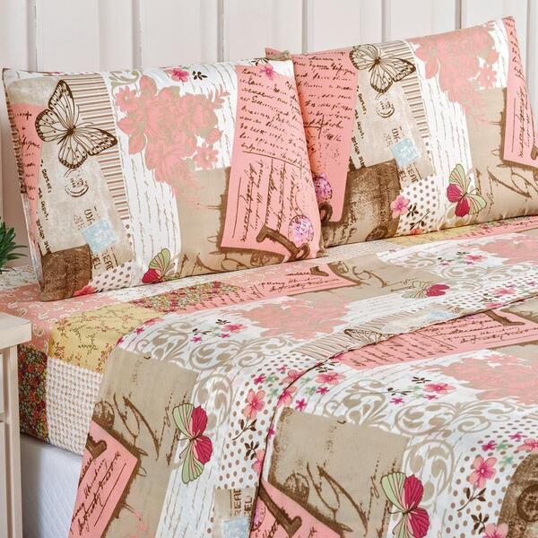 Jogo De Cama Lençol Bouti Queen 04 Peças Rose