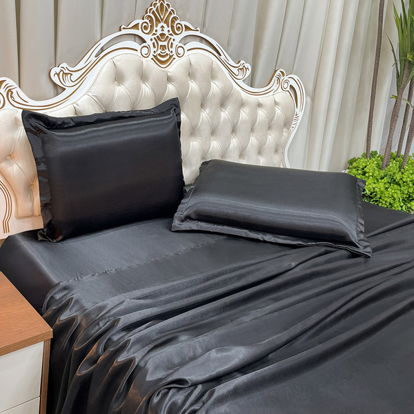 Jogo De Cama Lençol Casal Luxo Charmousse 4 Peças - Preto - 1