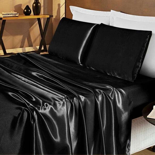 Jogo De Cama Lençol Cetim Casal Romantic 04 Peças Preto