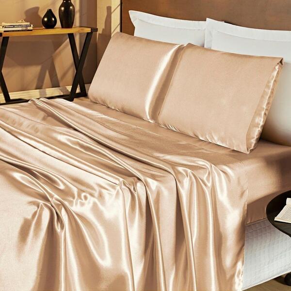 Jogo De Cama Lençol Cetim Queen Romantic 04 Peças Bronze