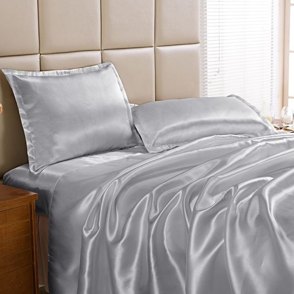 Jogo De Cama Lençol King Cetim Charmousse 4 Peças - Prata