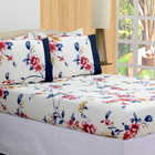 Jogo De Cama Lençol Micropercal Com Elástico Floral Azul Solt