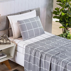 Jogo De Cama Lençol Minimalista Quadriculado Solteiro 03 Peça