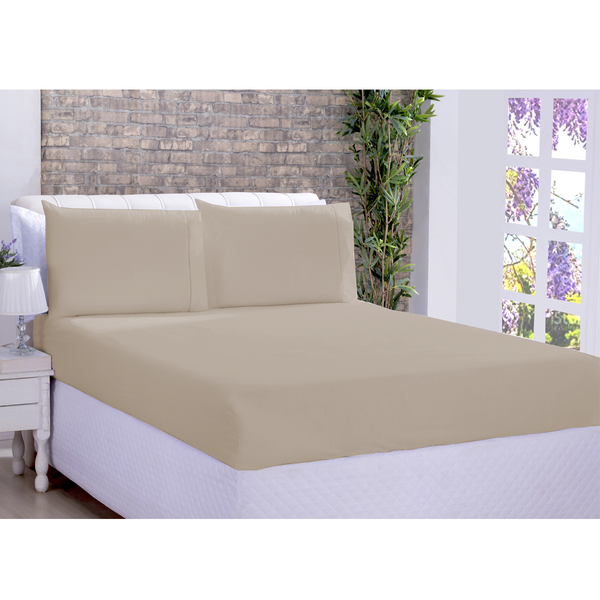Jogo De Cama Lençol Ponto Palito Micropercal 3 Peças Bege Dec